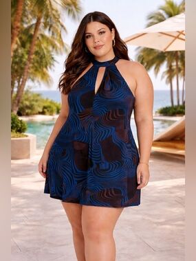 PLT Abstract Print Halter Dress Size 18 Plus Size Night Out